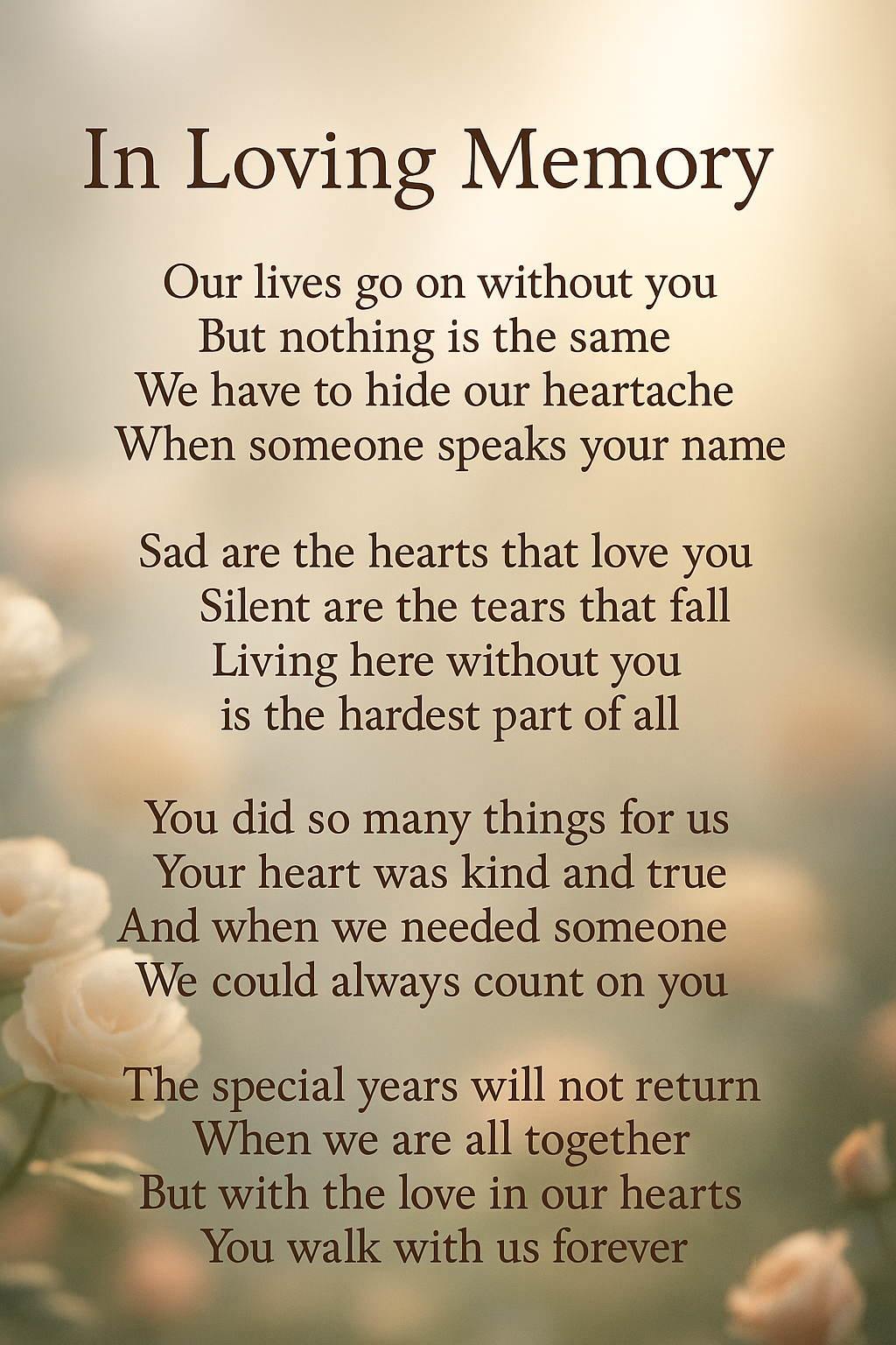 In Loving Memory poem tribute